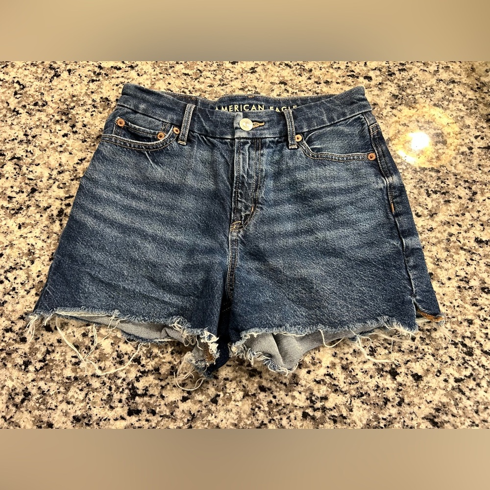 American Eagle Outfitters Distressed Dark Blue Denim Cutoff Shorts